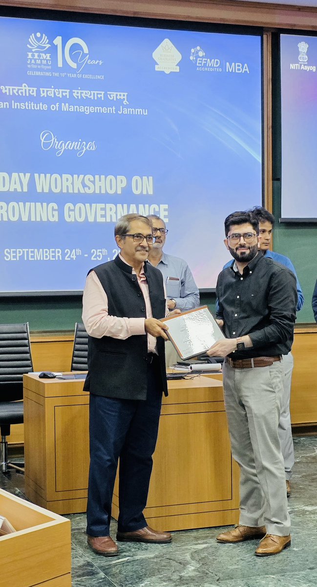 Had a great learning experience at IIM Jammu during the two day workshop on Improving Governance, organized by IIM Jammu and NITI Aayog. The discussion based activities made the sessions  even more engaging. Looking forward to more such programs.