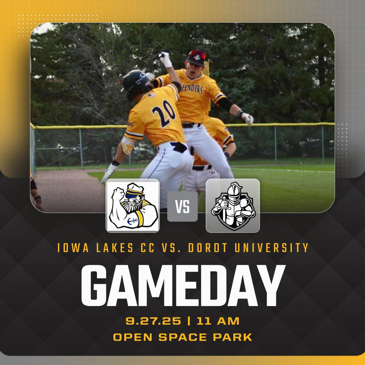 Another Fall Triple Header for the Defenders! 21 Innings against Iowa Lakes Community College. First Pitch is at 11am. Come out to Open Space Park for some Baseball!
