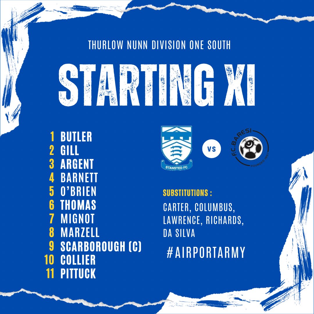 FCStansted's tweet image. Today’s Stansted Starting Lineup✈️💙

Barnett and Collier come into the side after our last outing🗞️

#AirportArmy