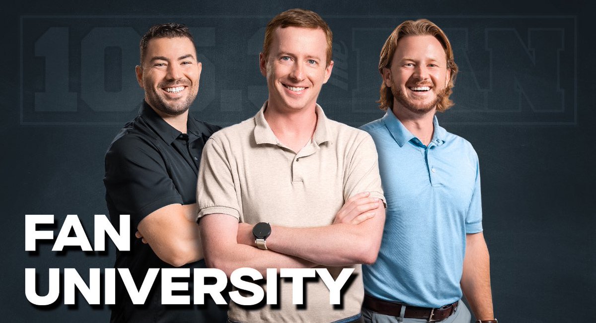 Fan University 🏈 on <a href="/1053thefan/">105.3 The FAN</a> ‼️

9 Opening Kick
9:20 Sights &amp; Sounds 
9:40 <a href="/MeanGreenFB/">UNT Football</a> HC <a href="/__CoachMorris/">Eric Morris</a> 
10 Carter’s Corner 
10:20 <a href="/ClintRLamb/">Clint Lamb</a> of <a href="/CoverCrimson/">Cover Crimson</a> 
10:40 PICKS
11 <a href="/smclaughlinCFB/">Spencer McLaughlin</a> <a href="/LockedOnDucks/">Locked on Ducks</a> 
11:20 Jake’s Takes 
11:40 🔥 Hot, Hotter, Hottest Seat
12 TOP 5