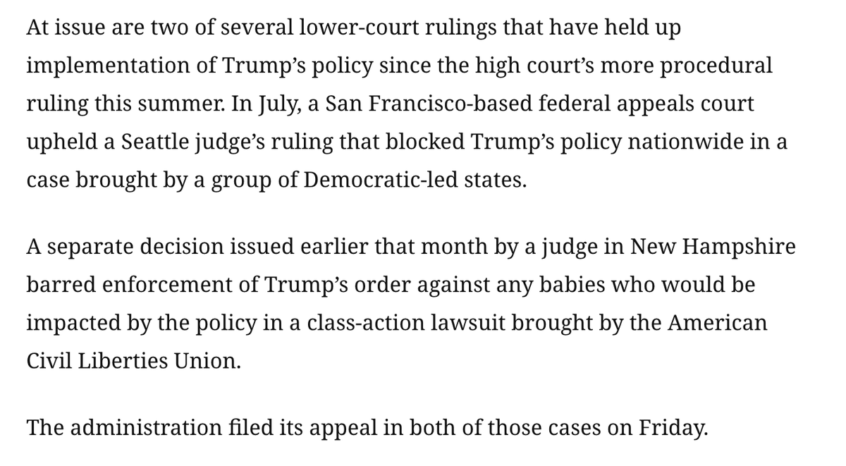 If the court wants to further delay resolution of the birthright citizenship issue, it could adopt the Bumatay dissent in the Ninth Circuit case and say the states lack standing to sue, while denying cert before judgment in the New Hampshire case.