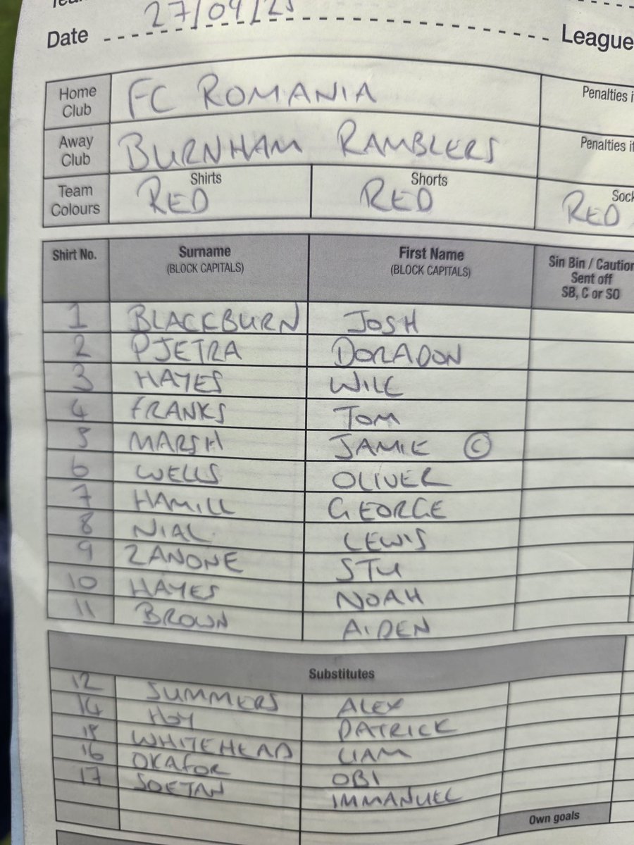 FCRomania's tweet image. 📋 OUR OPPOSITION

Here’s how Burnham Ramblers FC line up this afternoon in the @ThurlowNunnL First Division South.

Kick-off: 3PM | Theobalds Lane
#FCRomania #TheWolves #TNLSouth #NonLeague