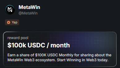 Everyones focused on the leaderboard prizes but the real upside of <a href="/MetaWin/">METAWIN.COM</a> showing up in the <a href="/KaitoAI/">Kaito AI 🌊</a>  campaign is network effect. Every spin bet and challenge isnt just engagement its data and narrative that Kaito can index and surface.

do you agree ?