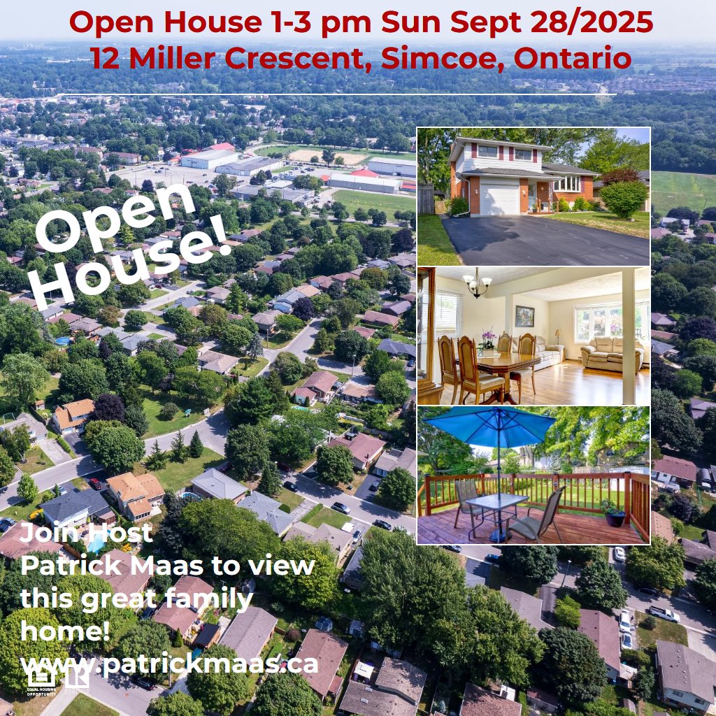 👀#OpenHouse SUN SEPT 28th from 1PM to 3PM @ 12 Miller Crescent #simcoeontario <a href="/NorfolkCountyCA/">Norfolk County</a> 3 x beds 2 x baths 1 x car garage  Just $634,900! #ilovenorfolk #youshouldliveinnorfolk #norfolkrealtor #norfolkrealestate #remaxsimcoe #simcoerealtor patrickmaas.ca