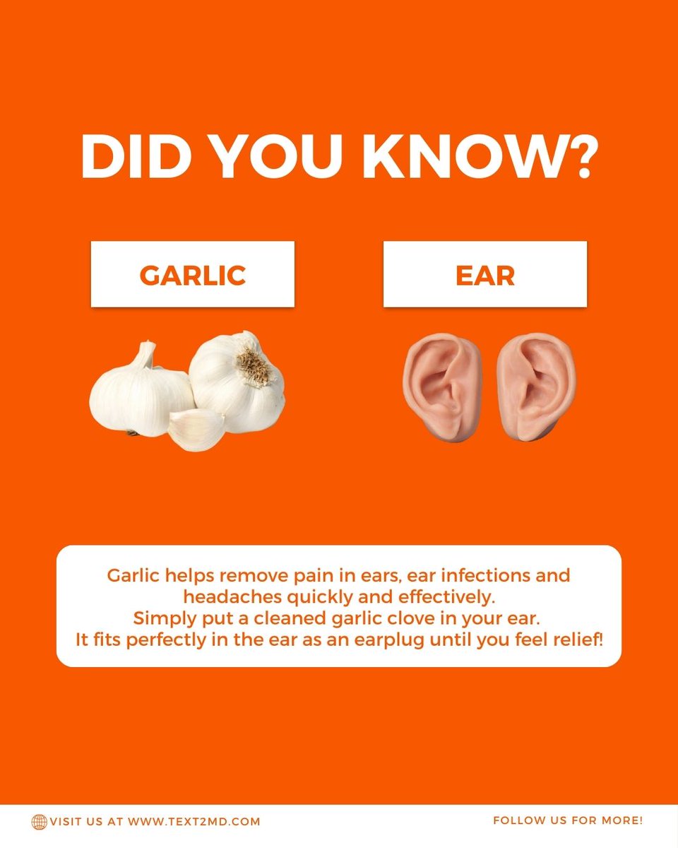 Text2MD's tweet image. 🧄 + 👂 = ancient remedy for ear pain.
Garlic has antimicrobial properties, but remember → ear pain needs proper evaluation. Don’t rely on home hacks alone.