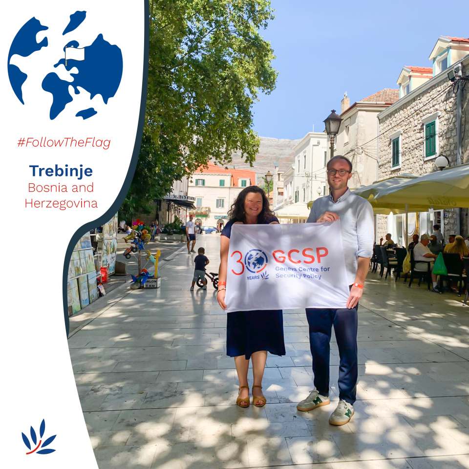 TheGCSP's tweet image. 🌍 Ms Anna Brach and Mr David Sheldon carried the GCSP 30th Anniversary flag to Bosnia and Herzegovina! 🌟

📍 Where? Trebinje 🏙️✈️
🤝 With? @MSBosnia &amp;amp; Switzerland  
🎯 Why? 4th Technical Workshop on “Enhancing Migration Management in the Western Balkans”

#FollowTheFlag #GCSP30