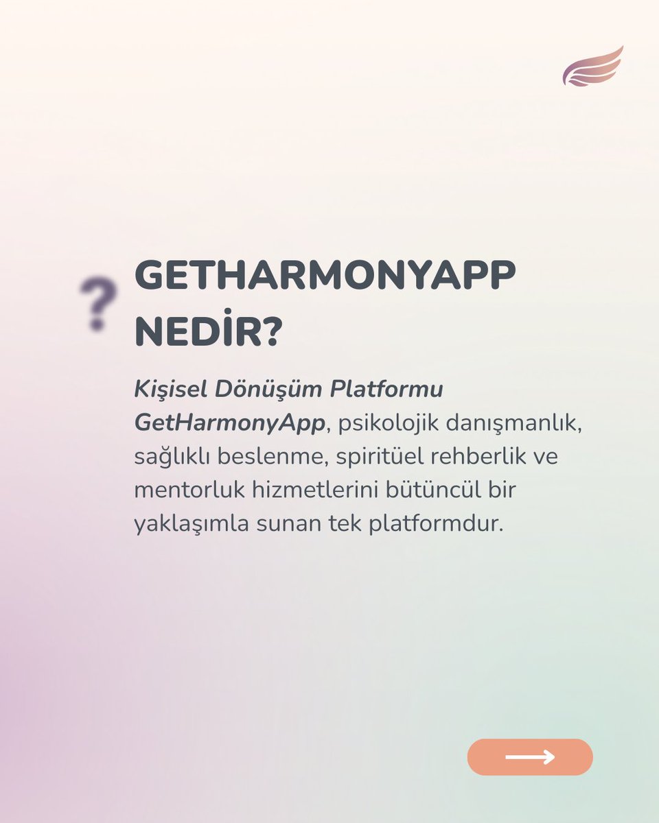 GetHarmonyApp's tweet photo. Kişisel Dönüşüm Platformu GetHarmonyApp, psikolojik danışmanlık, sağlıklı beslenme, spiritüel rehberlik ve mentorluk hizmetlerini bütüncül bir yaklaşımla sunan tek platformdur.

#GetHarmonyApp #PsikolojikDanışmanlık #SpiritüelRehberlik #Mentorluk #SağlıklıBeslenme #Psikoloji https://t.co/amaurPZhRQ