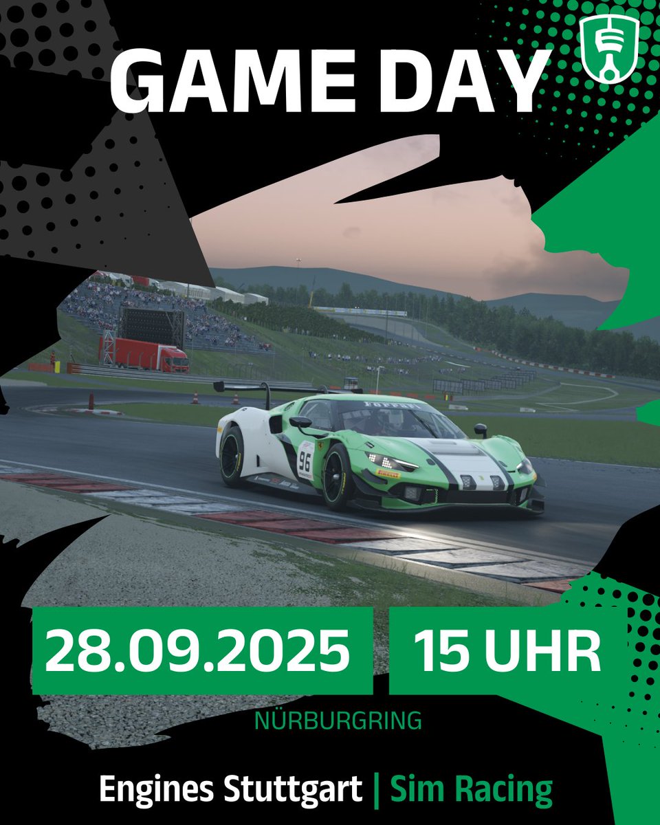 Engines GT Endurance Action! 🏁
Am Sonntag geht’s für unser Team auf den ikonischen Nürburgring – Racing pur! 🔥

📅 Sonntag  28.09. | ⏰ 15 Uhr
📺 Live: twitch.tv/engines_stuttg…