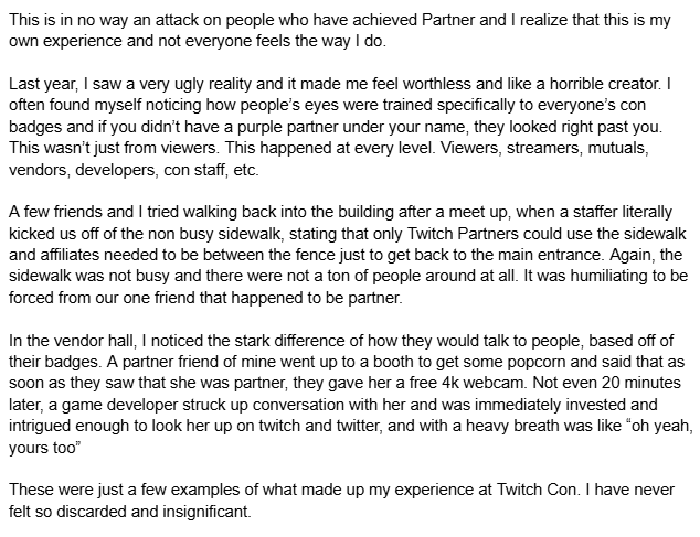 Why I'm not going to Twitch Con:

I've talked about these things a number of times since, but I've been getting asked if I'm going this year and honestly, I can't bring myself to go through this again.