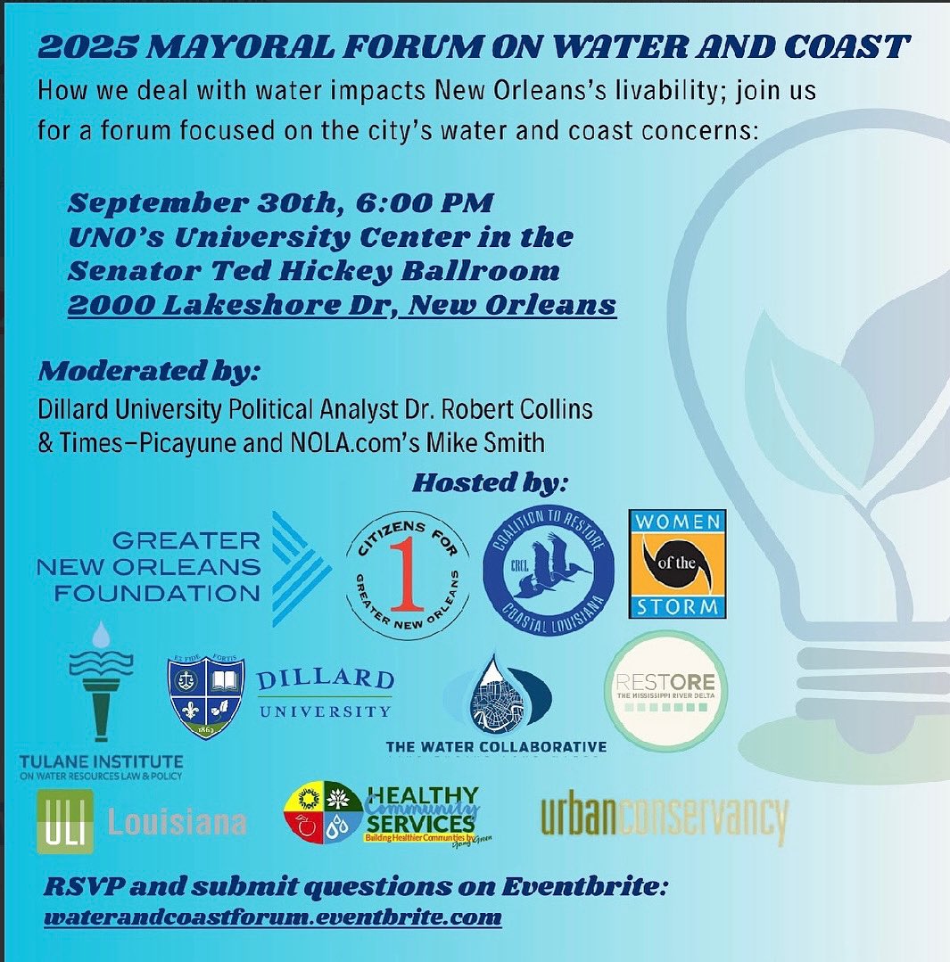 I will be moderating this mayoral forum on Tuesday along with Mike Smith of the Times Picayune. ￼