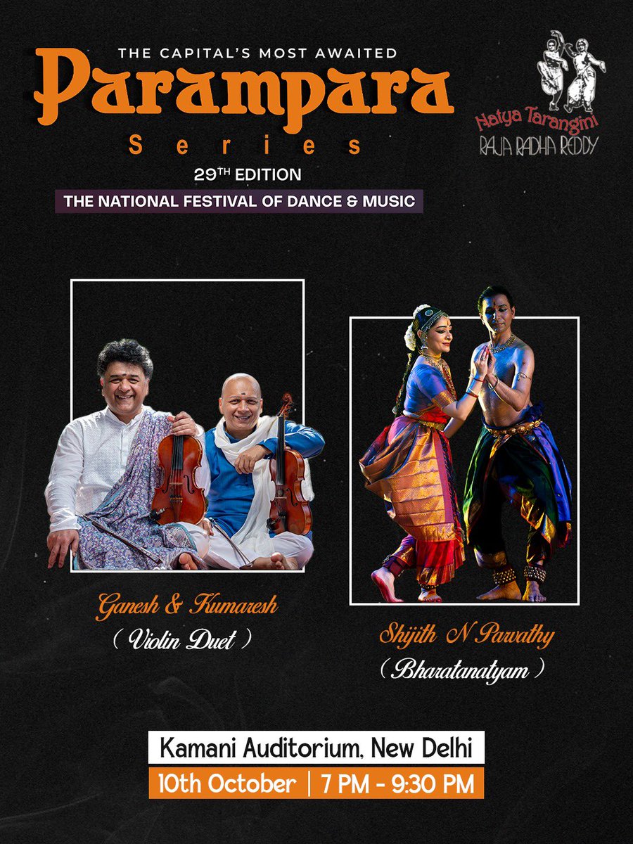 With great pleasure we bring to Rasikas the 29th PARAMPARA SERIES The National Festival of #Dance &amp; #Music from 8th - 10th October’25, #Delhi 

Exciting line-up.. Not to be Missed..

HURRY-UP &amp; Book your Tickets by clicking below-
in.bookmyshow.com/events/parampa…

 #Gurgaon #Noida #artist