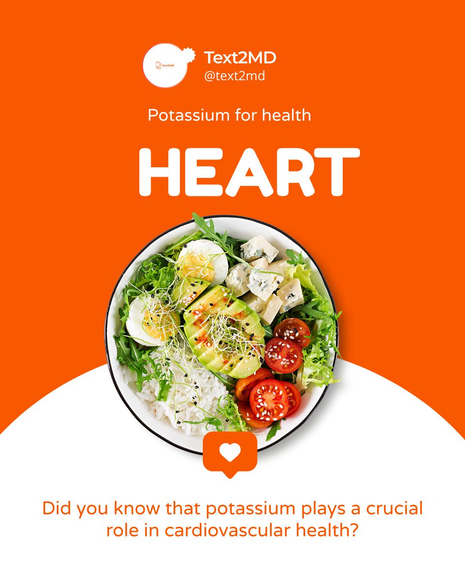 Text2MD's tweet image. Discover the importance of potassium for heart ❤🍌💖 health Potassium is a key mineral to keep your heart strong and healthy. ⚖ It helps balance blood pressure, protects against arrhythmias and promotes circulation. 🥑🥬 Foods such as banana, avocado, spinach and beans are…