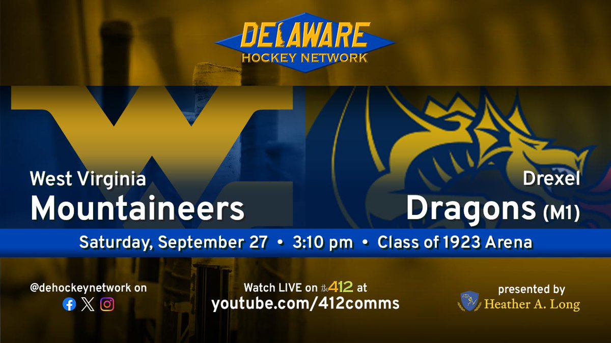 DEHockeyNetwork's tweet image. Let's play two! Today, on #theDHN:
3:10pm: @drexelhockey M1 vs. @WVUD1Hockey 
7:40pm: @drexelhockey M2 vs. @UDHockeyD2

Watch LIVE at youtube.com/412comms or delawarehockeynetwork.com.