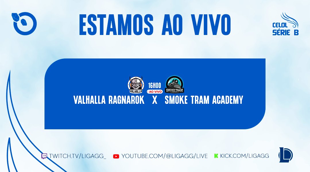 GRANDE FINAL - SÉRIE B!

Em alguns minutos SUMMONERS RIFT VAI TREMER

<a href="/VAL_EsportsBR/">Valhalla Esports</a>  X <a href="/smoketram/">Smoke Tram</a> Md5 valendo o CANECO!
 
Na voz <a href="/gui_vencato/">Gui Vencato 🎙</a> e <a href="/YunaaMei/">Yuna Mei</a> 
 
🟣twitch.tv/ligagg_
🟢kick.com/ligagg
🔴youtube.com/@ligagg

#LeagueOfLegends #RiotGames #lol