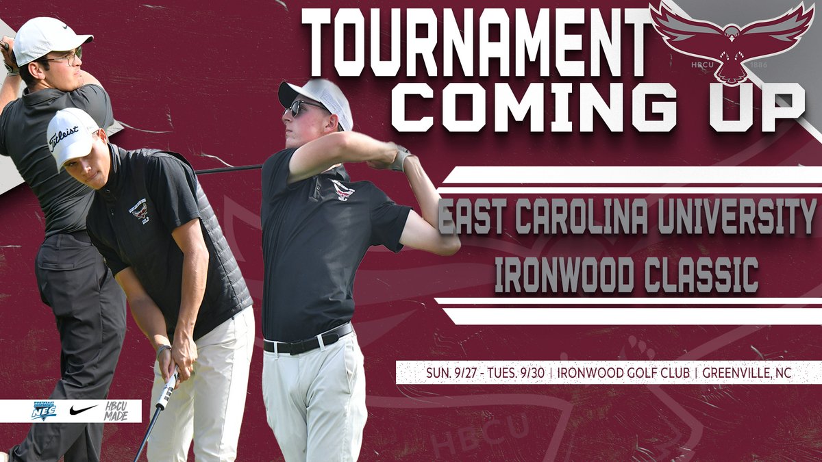 ⛳️TOURNAMENT PLAY COMING UP⛳️

UMES travels to the ECU Ironwood Classic. Due to weather forecasts, the first round has been moved to Sunday.

The lineup:
Andreas Roman
Pedro Marchioni
Max Osten
Emil Liddell
Marcos Ramirez

Scoring: scoreboard.clippd.com/tournaments/23…

#HawkPride | #HBCUMade
