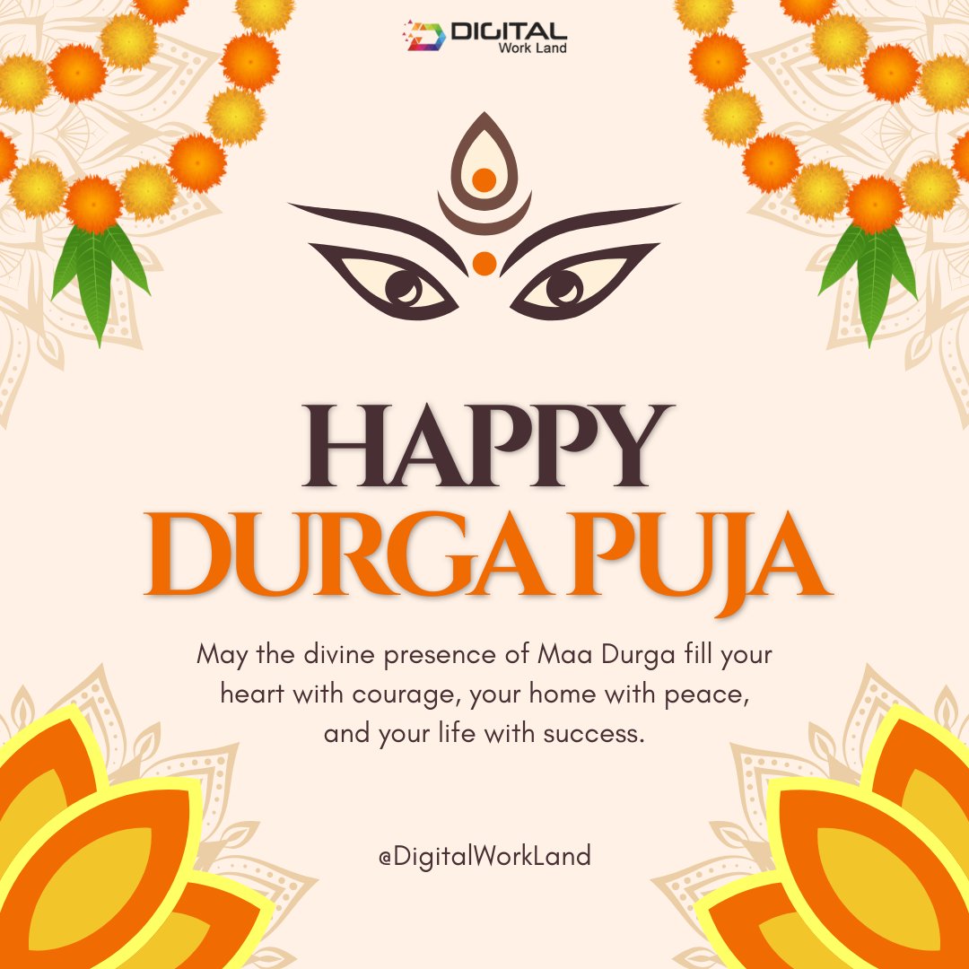 DigitalWorkLand's tweet image. 🪔 Happy Durga Puja from DigitalWorkLand 🪔

This Durga Puja, may the fierce grace of Maa Durga awaken courage in your heart, peace in your home, and success in every step you take.

Wishing you and your loved ones a joyful, vibrant, and meaningful Durga Puja! #MaaDurgaBlessings