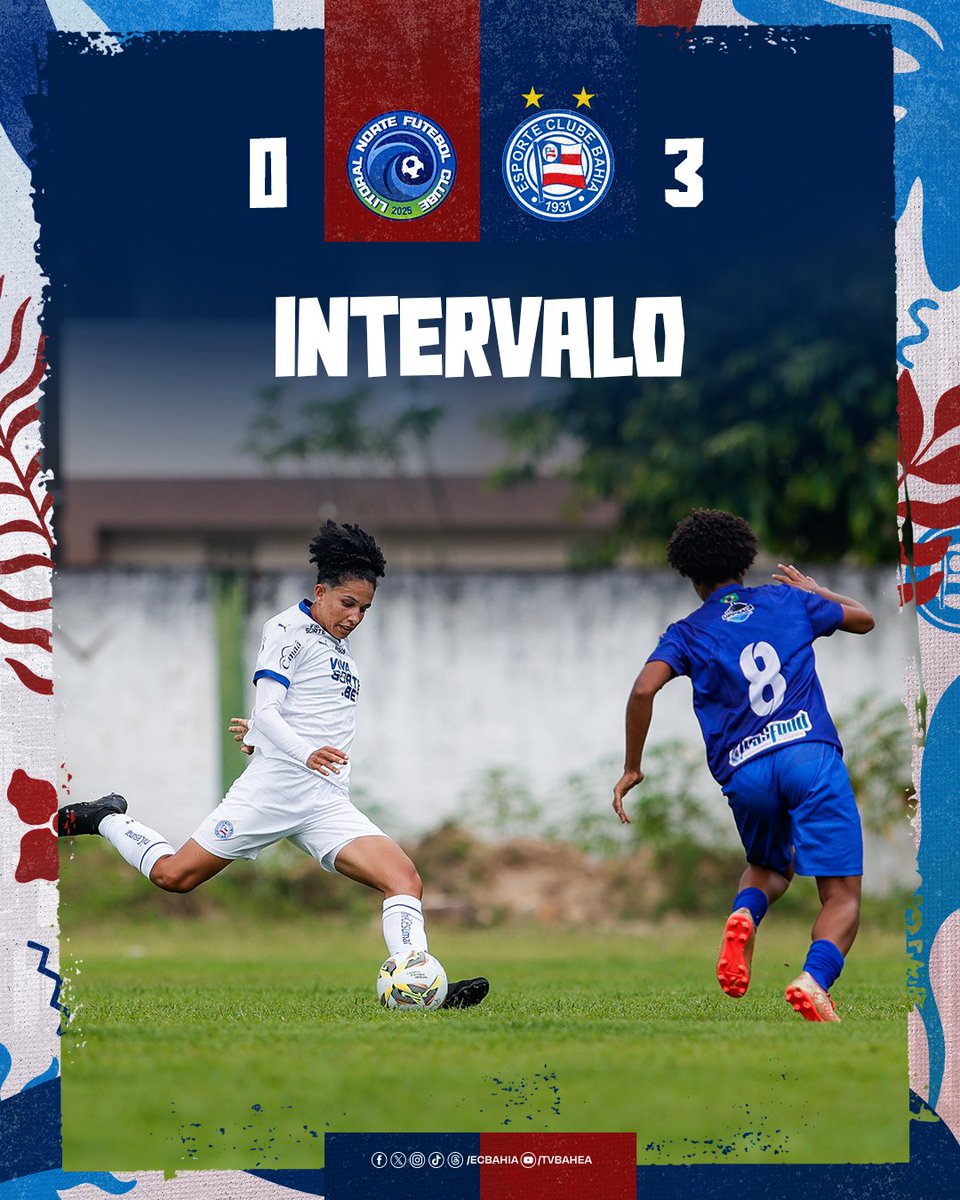 ⏳ Fim de primeiro tempo em Pojuca! Por enquanto, nossas #MulheresDeAço vão vencendo o Litoral Norte por 3 a 0 com dois gols de Rhaizza e um de Dan. #BBMP