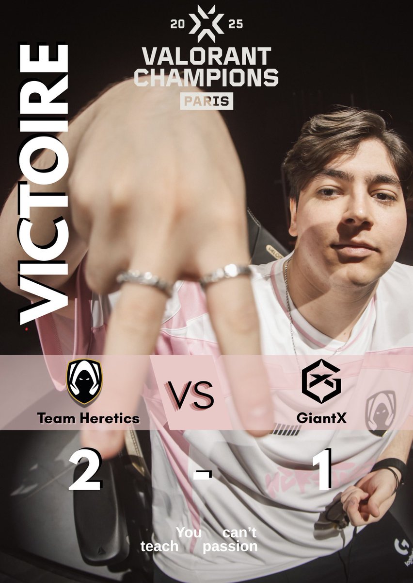 HereticsFR's tweet image. VICTOIREEEEE #THWIN 

Team Heretics réussit à clôturer ce BO 2-1 face à GiantX et se qualifie pour la suite du tournoi en lower bracket.

#VALORANTChampions