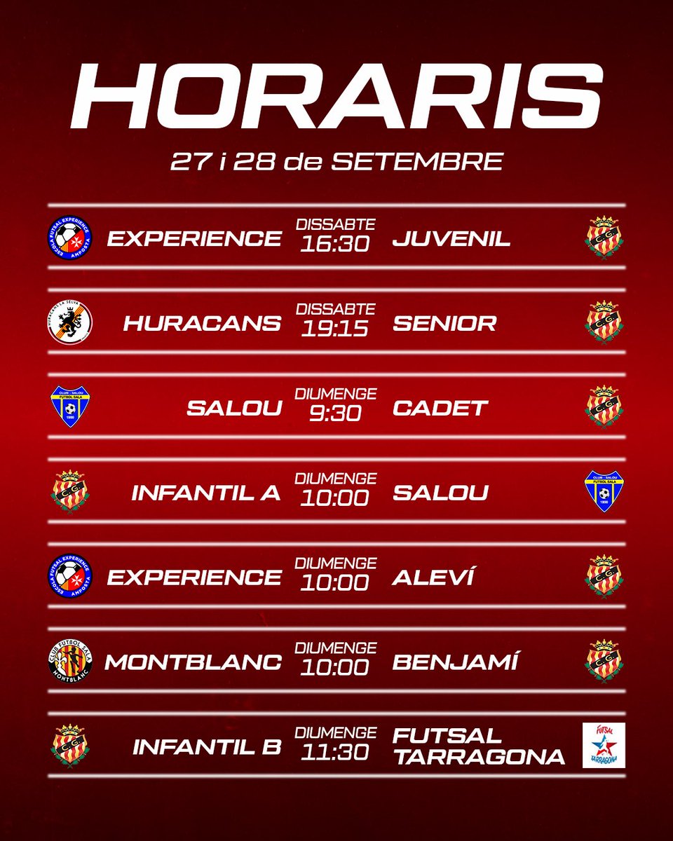 𝐏𝐀𝐑𝐓𝐈𝐓𝐒 𝐂𝐀𝐏 𝐃𝐄 𝐒𝐄𝐓𝐌𝐀𝐍𝐀

Molta sort a tots els equips‼️