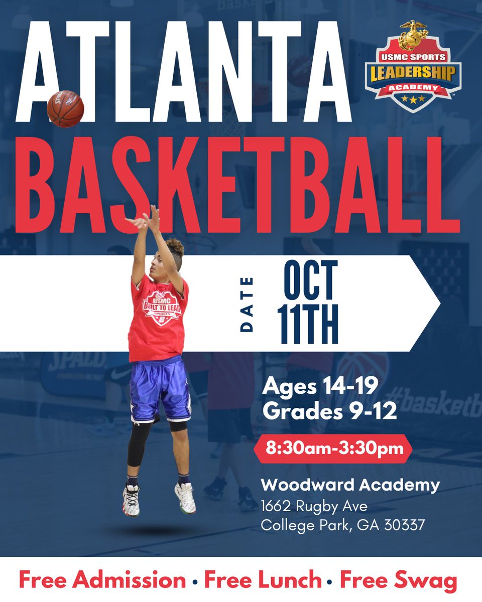 🏀 Atlanta hoopers, don’t miss this FREE camp on 10/11! Train with elite coaches, sharpen your skills, and learn leadership from the U.S. Marines. 

📅 10/11 | ⏰ 8:30A -3:30P | 📍Woodward Academy
Open to high schoolers (14-19). 

🔗 bit.ly/atlbball2025