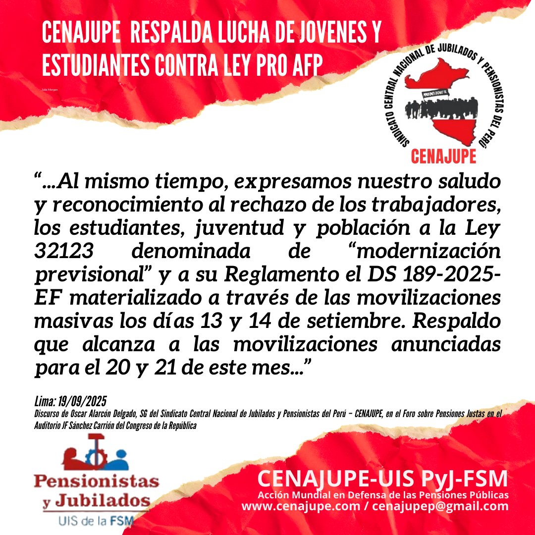 Apoyo y participación en marchas del 27 y 28 de setiembre, también.