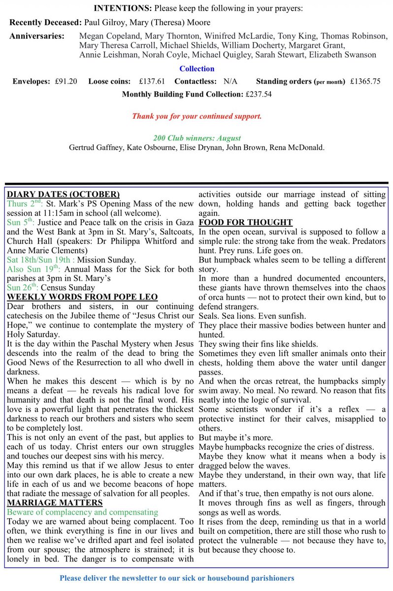 Our weekend bulletins for the 26th Sunday in Ordinary Time, the weekend St Mary’s celebrates 150 years 🎉