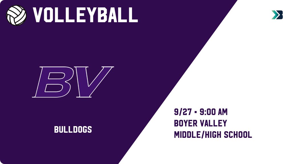 Volleyball (Varsity) Game Day! - Check out the event preview for the Boyer Valley Bulldogs. It starts at 9:00 AM and is at Boyer Valley Middle/High School West (New) Gym. gobound.com/ia/ighsau/vb/2…