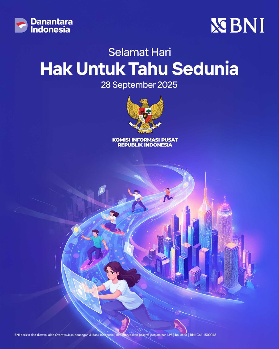 BNI's tweet photo. Selamat memperingati Hari Hak Untuk Tahu Sedunia.
Mari jadikan momen ini sebagai pembaharuan untuk terus meningkatkan akses masyarakat terhadap informasi publik.
#BNI46
#RightToKnowDay https://t.co/gC5yskbdor