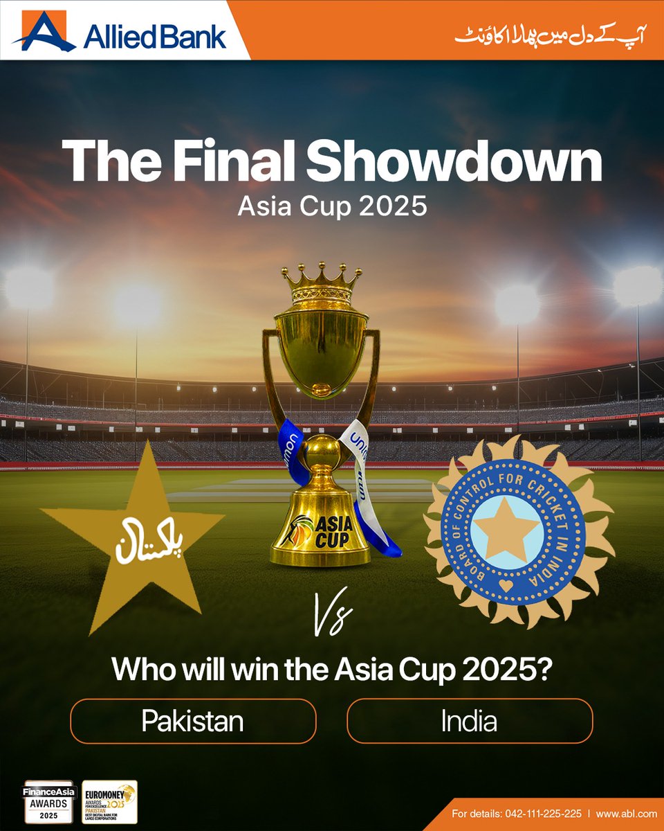 It’s the Final Showdown! The Asia Cup 2025 Final is here and we want you to guess who'll be lifting the trophy — Pakistan or India?