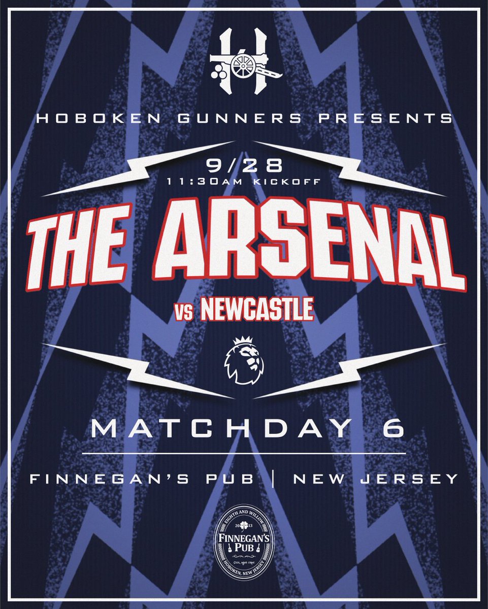 Tomorrow <a href="/Finnegans_Pub/">Finnegan's Pub</a> , the lads travel away in the Prem to St James’s Park. 11.30am EST kick off …

RED ARMY! 🔴⚪️

<a href="/Arsenal/">Arsenal</a> <a href="/NBCSportsSoccer/">NBC Sports Soccer</a> <a href="/PLinUSA/">Premier League USA</a> <a href="/CityofHoboken/">City of Hoboken</a> <a href="/JerseyCity/">City of Jersey City</a>