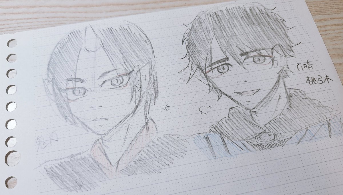 Akc_akihacya's tweet image. 鬼灯と百暗を描いてみた
つり目とたれ目をちゃんとハッキリ描けた気がする😏
 #出禁のモグラ #鬼灯の冷徹
 #Akc_irasto