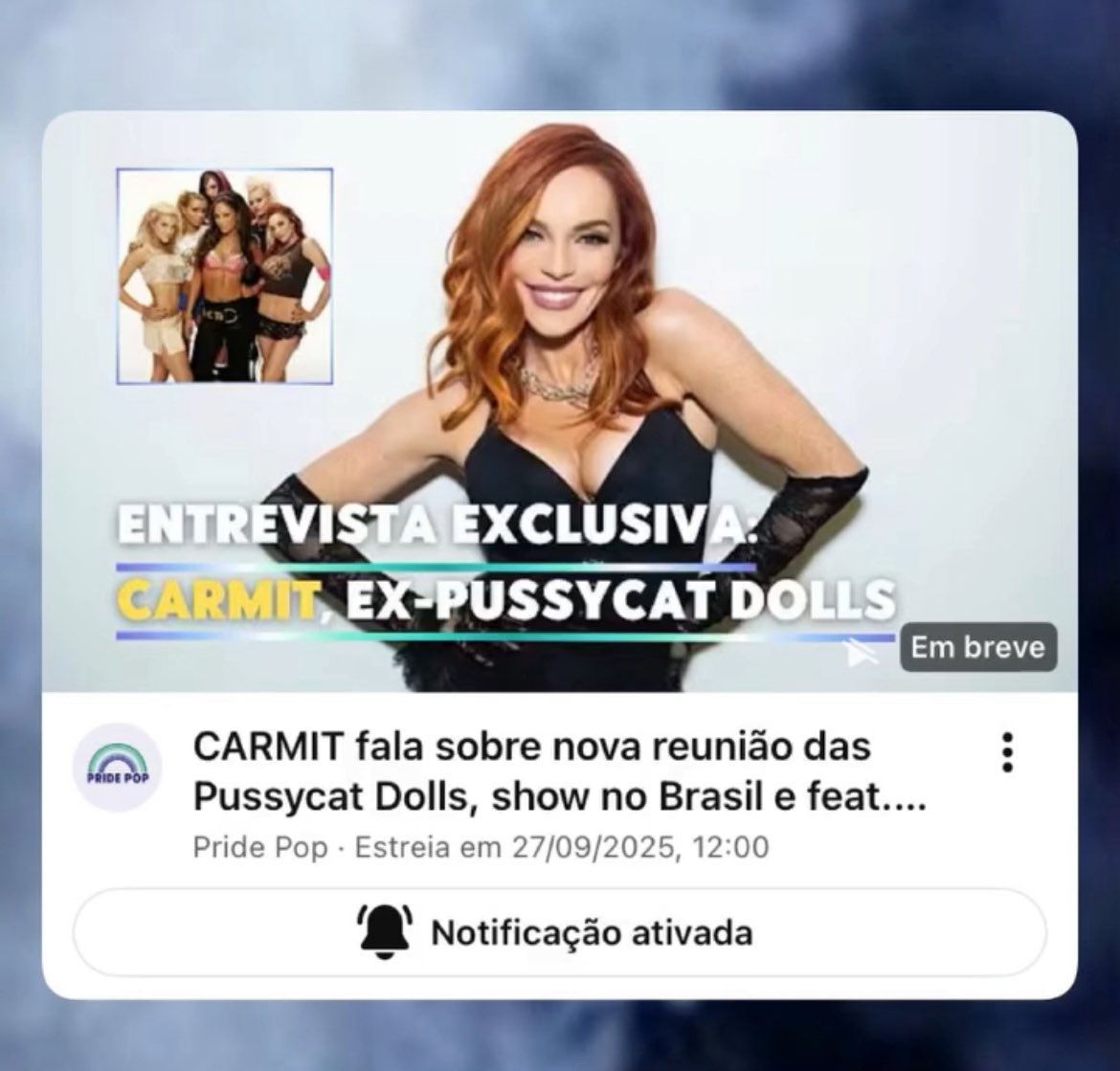 🚨🇧🇷 EXCLUSIVO · Tivemos o prazer de bater um papo com <a href="/therealCarmit/">Carmit</a>, ex-integrante de um dos grupos mais icônicos do pop: The Pussycat Dolls.

Falamos sobre sua carreira solo, possível retorno do grupo, Brasil e muito mais.

Disponivel no nosso canal no YouTube: