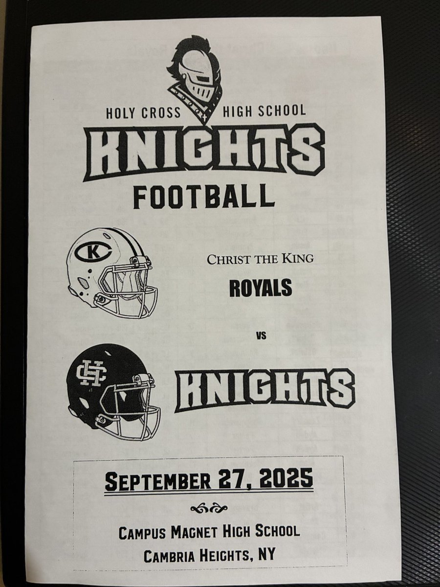Holy Cross Varsity Football will try to make it 3-0 in league play.The games at Campus Magnet at 3pm. Good luck to the Varsity and GO KNIGHTS!