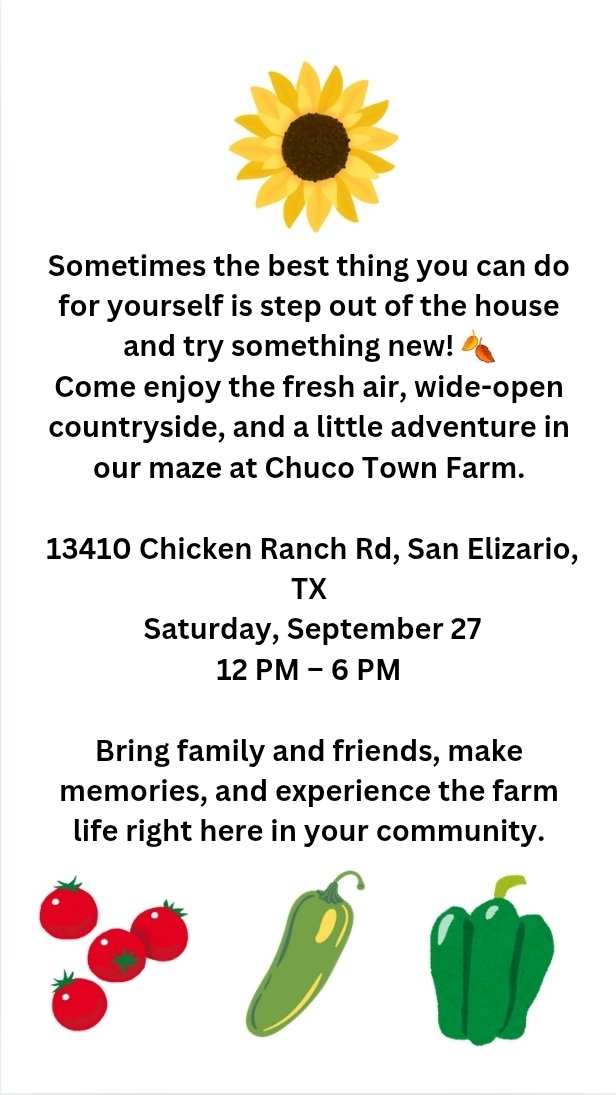 Come check out our farm store and maze today!!

#chucotownfarm #farmstore #sanelizariotx #farming #915elpaso #chucotown #clinttx #socorrotx #fabenstx #tornillotx #elpasotx #horizoncitytx #shoplocal #popupmarket #veggies #farmersmarket #farmmaze #seisd