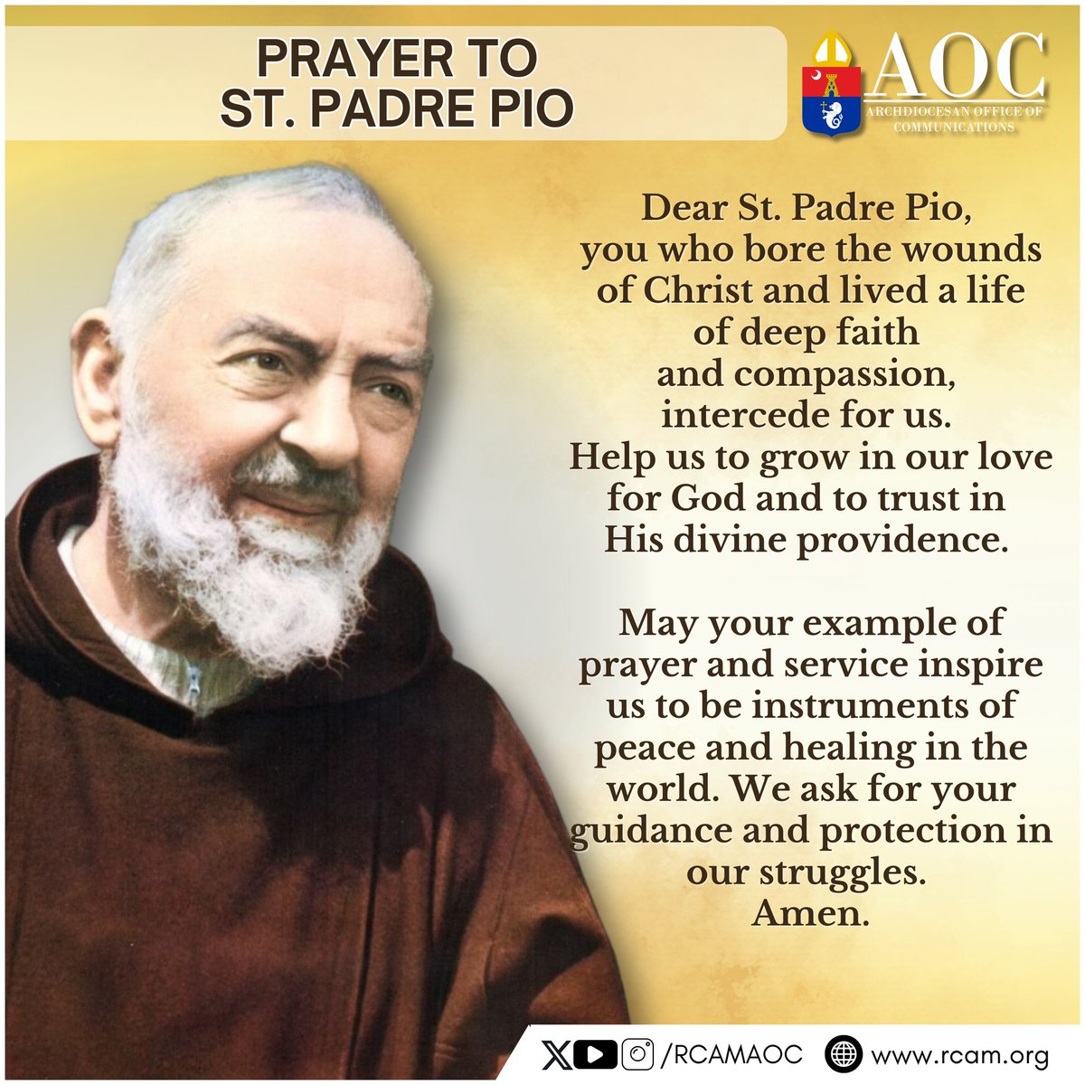 rcamaoc's tweet image. PRAYER TO ST. PADRE PIO

#RCAM #AOC
#ArchdioceseOfManila
#CatholicChurch
#SaintPadrePio