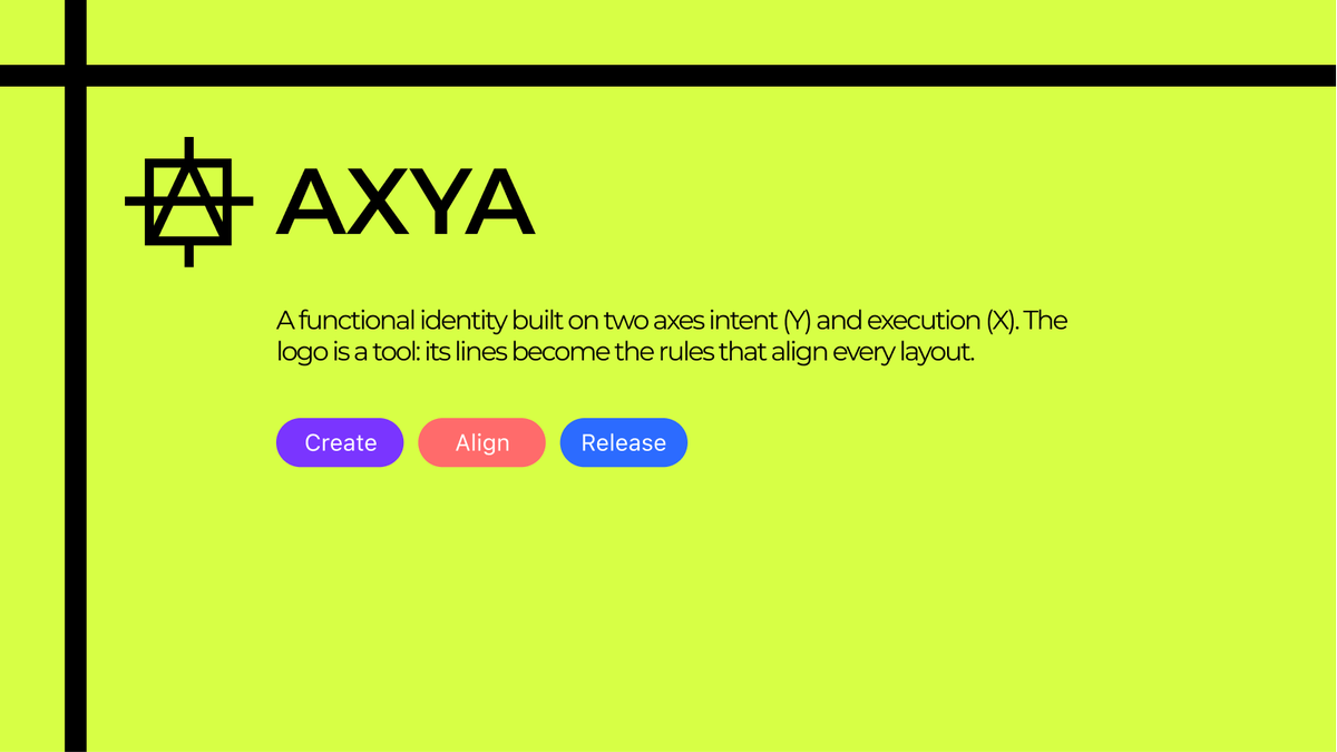 zazzzygfx's tweet photo. Client project: AXYA + a functional identity built on two axes. Mono logo, color lives in the system. 

We delivered the logo kit, tokens, grid library, templates, and micro-motion to help teams align, create, release. https://t.co/zXfw04QoKA