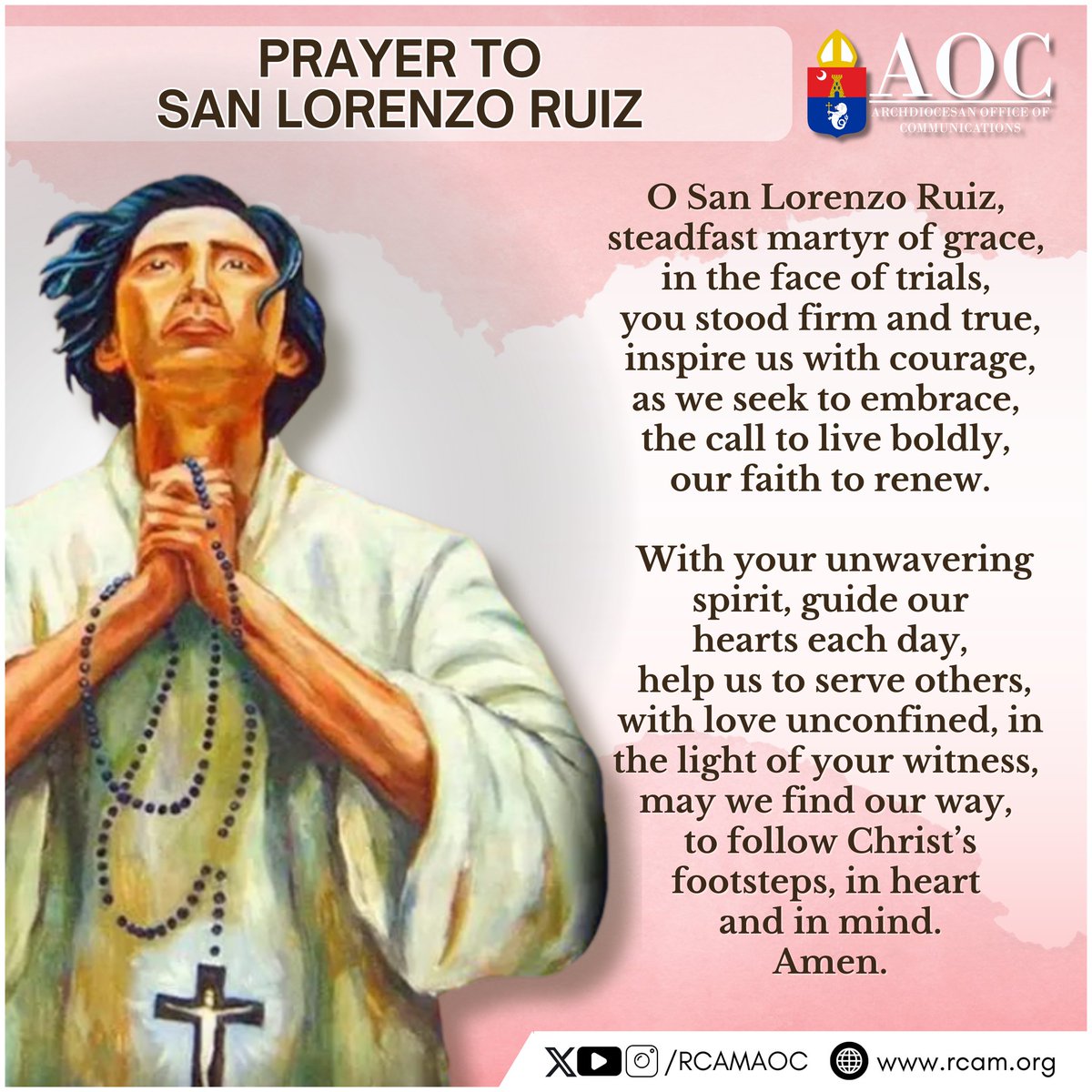 rcamaoc's tweet image. PRAYER TO SAN LORENZO RUIZ

#RCAM #AOC
#ArchdioceseOfManila
#catholicchurch
#SaintLorenzoRuiz