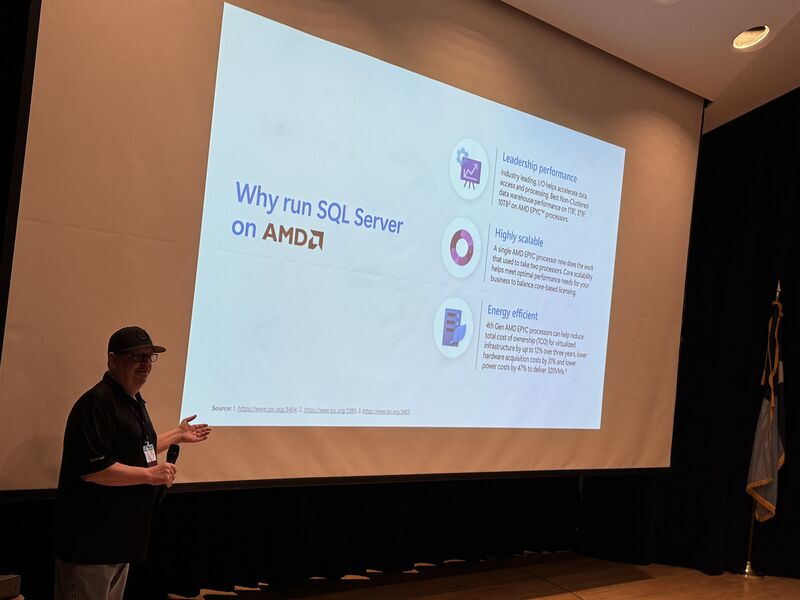 SQLMCT's tweet image. Speaking about SQL Server 2025: an enterprise AI-ready database platform with @Microsoft #SQLServer and @AMD #EPYC CPUs for @PASSMN - Minnesota SQL Saturday event.