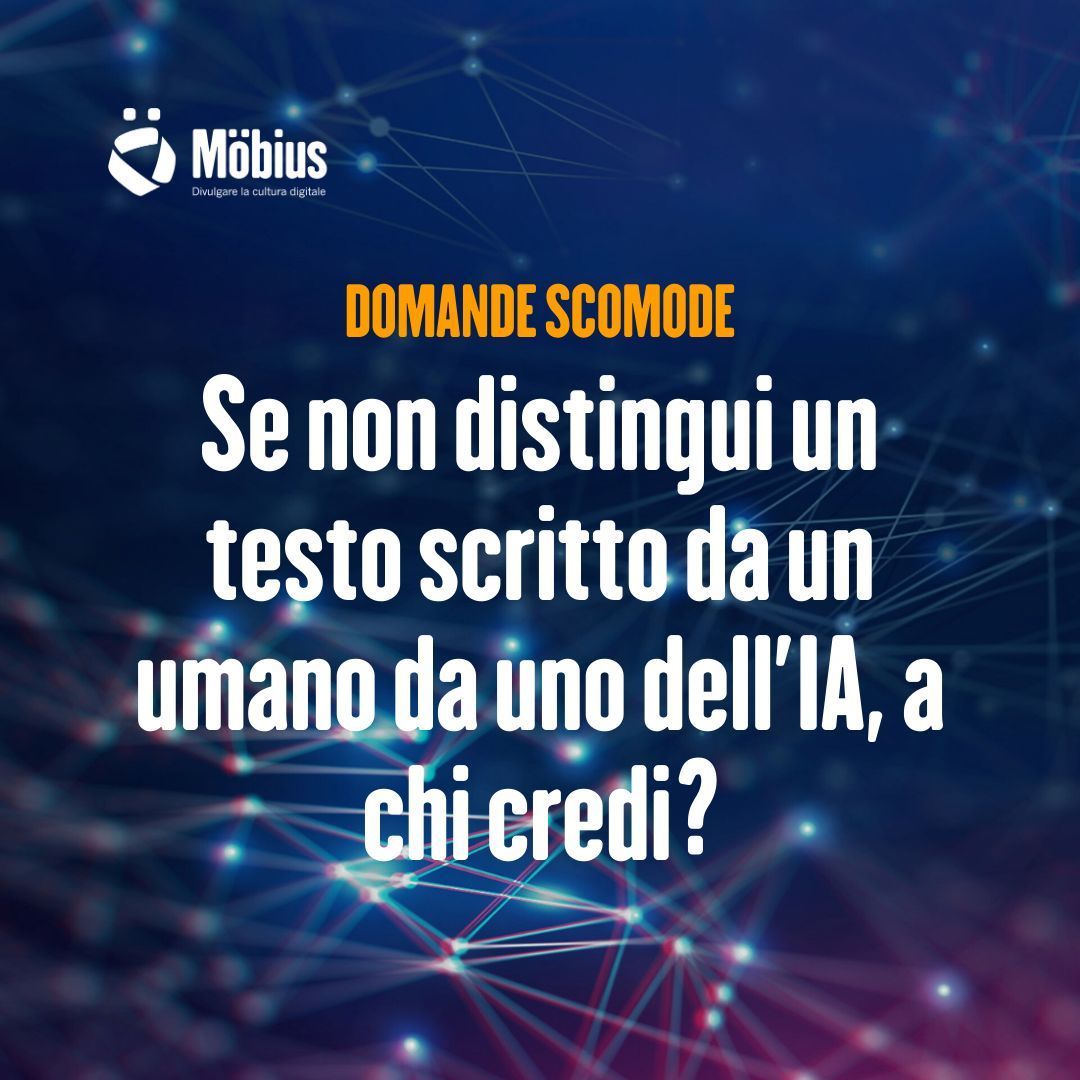 FondazMoebius's tweet photo. Se non distingui un testo scritto da un umano da uno dell’IA, a chi credi?
#Moebius2025 #DomandeScomode https://t.co/ypJt9fjPiu