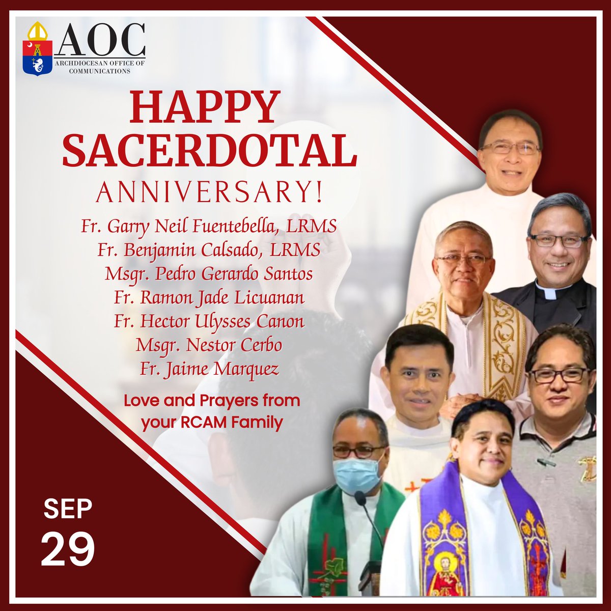 rcamaoc's tweet image. Happy Sacerdotal Anniversary to these priests:

May God bless you all in your ministry!

Love and Prayers from your RCAM Family!

#RCAM #AOC
#ArchdioceseOfManila
#CatholicChurch
#ManilaClergy