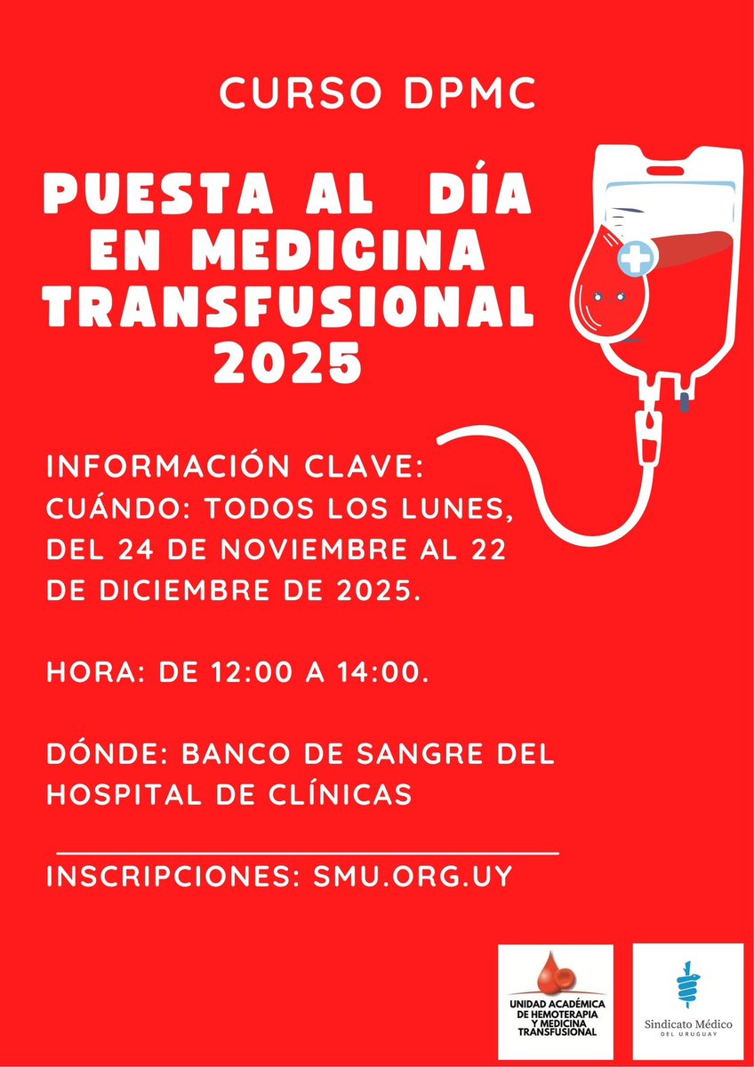 maxberro1's tweet photo. Curso DPMC: Puesta al día en Medicina Transfusional 🩸
Inscripción sin costo en👉🏻 https://t.co/wl1BwlBnyD https://t.co/92j3xs1Lqh