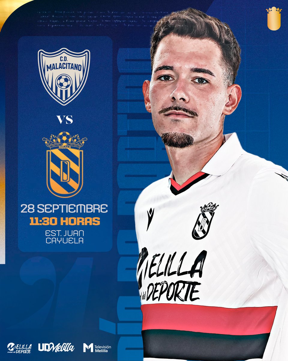 💙⚽️ 𝐃𝐈́𝐀 𝐃𝐄 𝐏𝐀𝐑𝐓𝐈𝐃𝐎 ⚽️💙

🆚 <a href="/CDUMalacitano/">CD Unión Malacitano</a> 
🏆 #SegundaFederación - Gr. IV - Joprnada 4
⏰ 11:30h.
🏟️ Est. Juan Cayuela
📺 WebDirecto (PPV)

#UnionMalacitanoMelilla #Recuperar