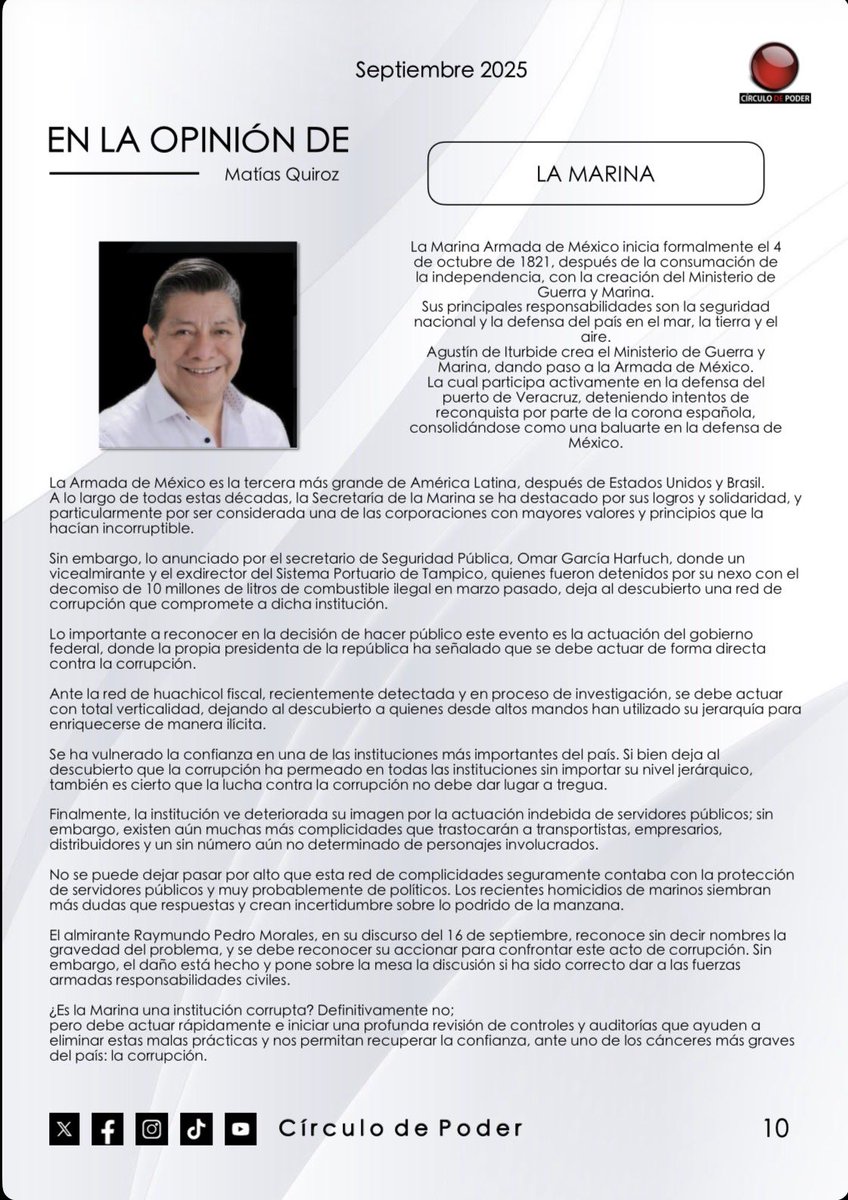 🔴 LA MARINA BAJO SOMBRA DE CORRUPCIÓN

La Armada de México, símbolo histórico de soberanía, enfrenta un golpe a su credibilidad tras revelarse una red de huachicol que involucra a altos mandos. El caso exhibe complicidades con funcionarios y empresarios, dejando en crisis la