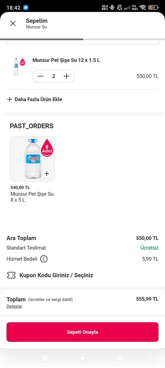#yemeksepeti #ticaretbakanligi #munzursu 2 bidon suya 550 TL yetmiyor mu üstüne 5.99 hizmet bedeli alıyorsunuz. Aldığınız para içinde verdiğiniz hizmetin bedeli yokmu