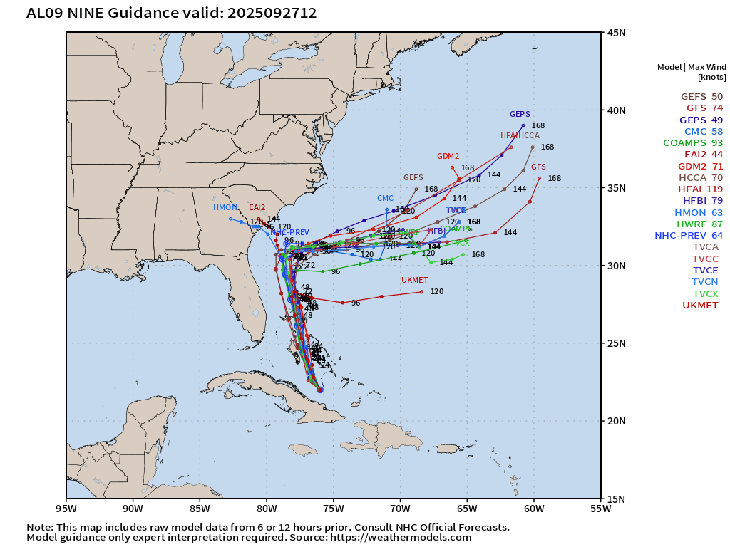 eastwx's tweet image. 11:50am Saturday Tropical Update:

In my discussion, as well as on-air yesterday morning, I outlined 3 possibilities with Imelda-to-be... 1) the system plows inland into the SC and the interior Carolinas, 2) the system stalls just offshore for several days, or 3) the system turns…