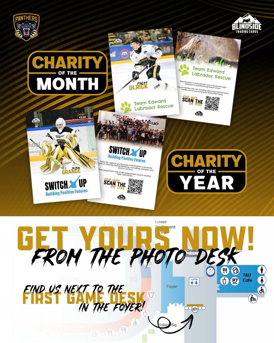 Tonight is the last chance to get your charity of the month trading card from our photo task!

Come find us in the foyer of the Motorpoint Arena opposite the lifts, next to the first game desk!

Can’t make the game tonight? Don’t worry we will have a limited stock available