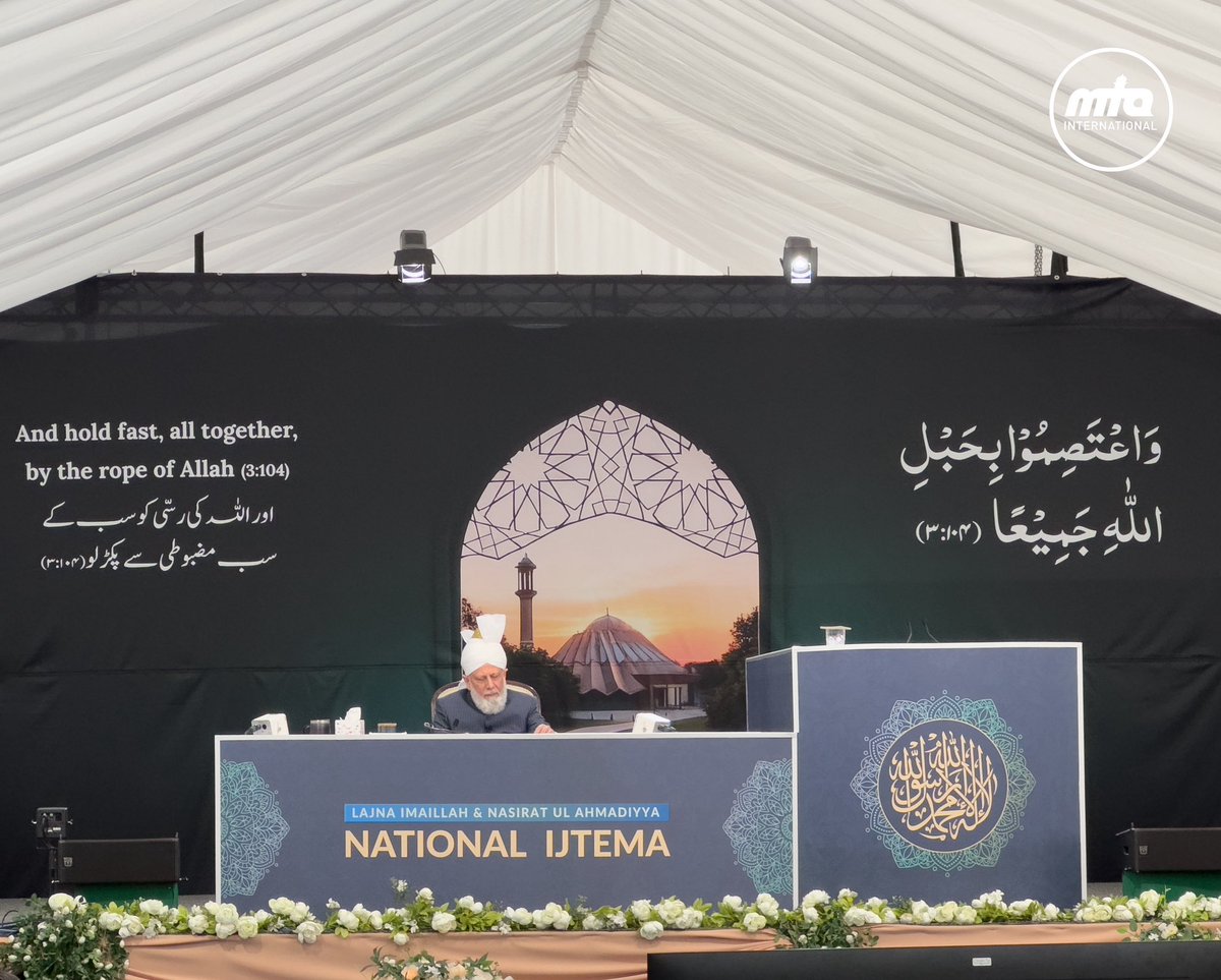 muslimtv's tweet photo. Patience and Divine Reward
 
Some rewards require patience; some are granted in this life, others in the Hereafter. Many write asking about the acceptance of prayers. If you remain steadfast in your faith, Allah has decreed that He will reward you far beyond your comprehension.
 
(Lajna Imaillah UK National Ijtema, 27th September 2025) #MTAi #LajnaIjtema2025