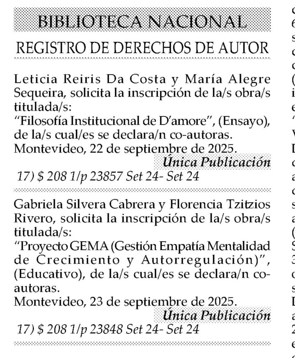 El Proyecto #GEMA ya está oficialmente registrado en la Biblioteca Nacional y publicado en el Diario Oficial  Se está implementando en el CEA 183 Nelson Mandela <a href="/UTU_Uruguay/">UTU</a> y los resultados son transformadores📚
<a href="/ANEP_Uruguay/">ANEP</a> 
#EducacionPublica🇺🇾