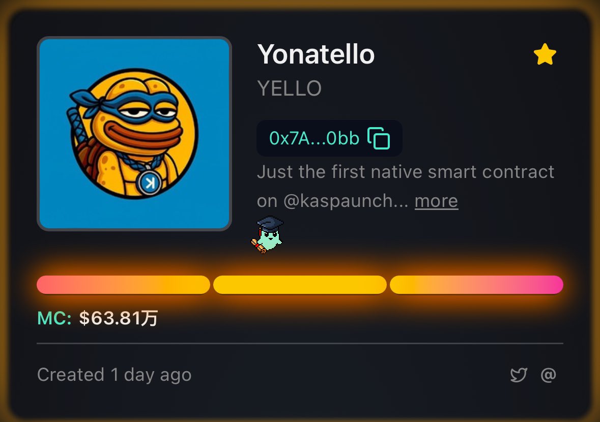 gamble_o21's tweet image. I still remember the popularity of KRC20 year ago

At that time I was thinking how fire it would be if Kaspa had smart contracts and Meme appeared 🫡

Now it has been achieved $YELLO  @TheYonaTurtle  by @KsprBot 

KAS first smart contracts memecoin.$YELLO created history 🚀