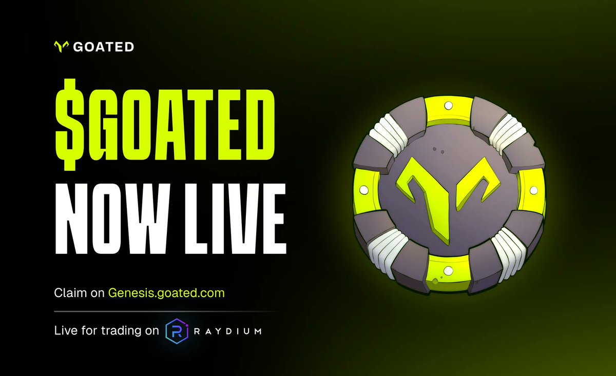The $GOATED claim is officially live on genesis.goated.com 🔥

We’re also excited to share that $GOATED is now live to trade on the GOATED-USDC liquidity pool on @raydiumprotocol

Ca: GoATEDLwYeDQXyzcFxAgeiQd5Amu4mewU4KmbjvUWGvH

It’s time to bring $GOATED to the Solana